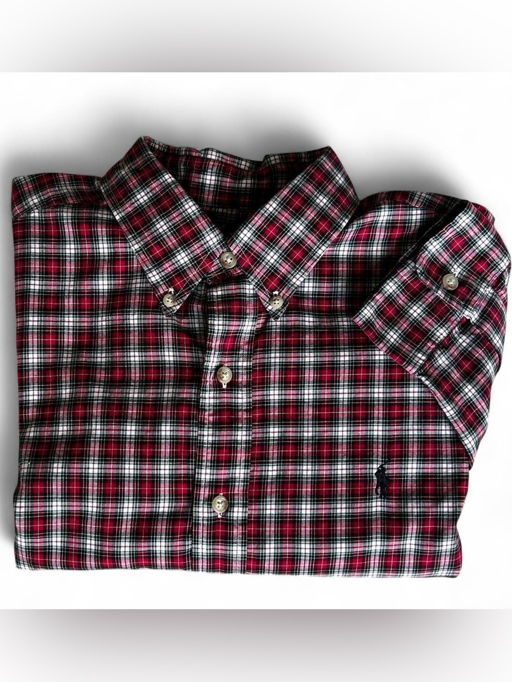 Ralph Lauren Red and Black Plaid Button-Down Shirt Large